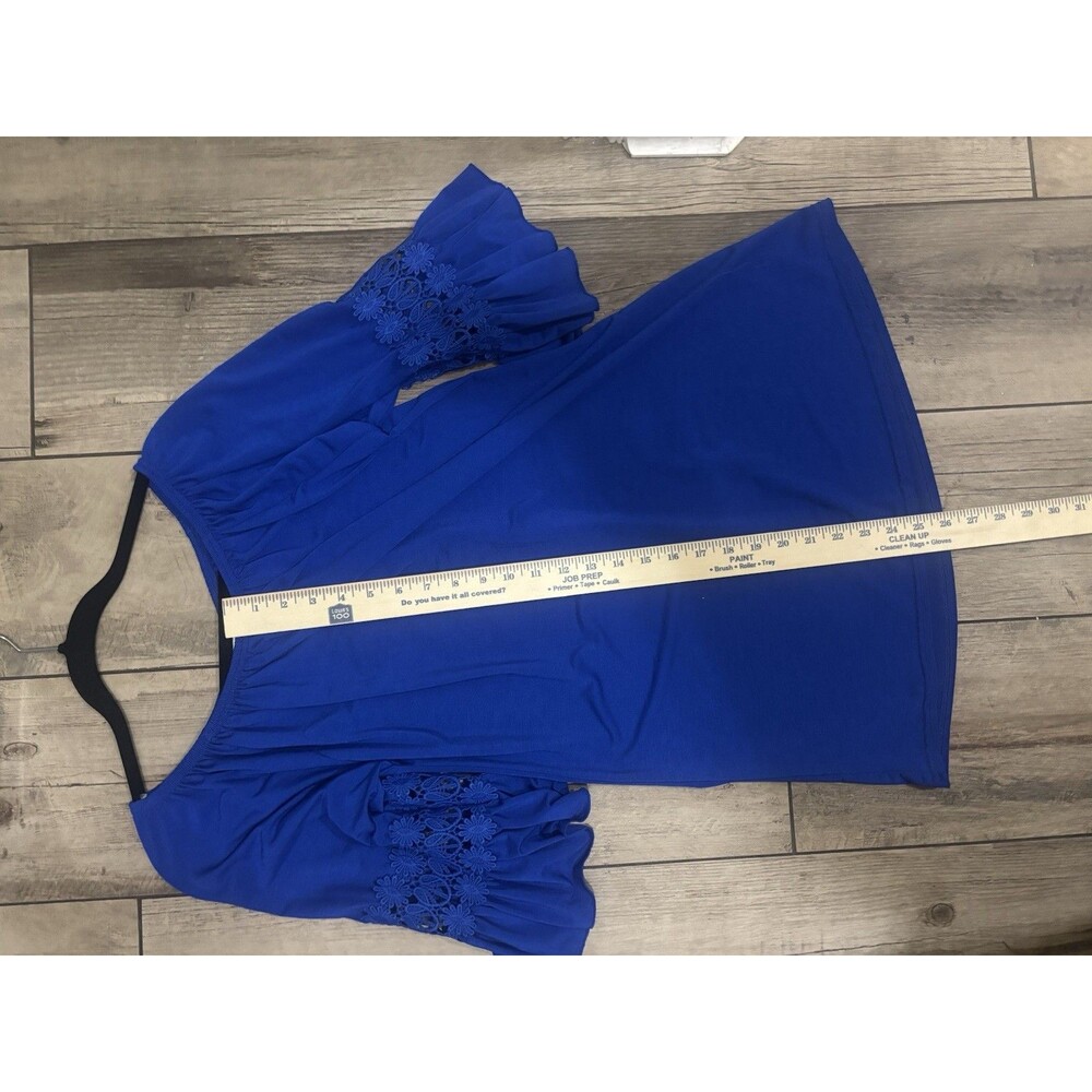 Win Win Women’s Blue Bell Sleeve Tunic Size S-M Stretchy Mini Dress Lace Sleeves - Picture 3 of 6